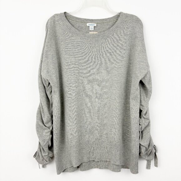 NWT Sundance Loveliest Pullover Sweater Size L Gray Ruched Sleeve Cotton Wool - Picture 2 of 8